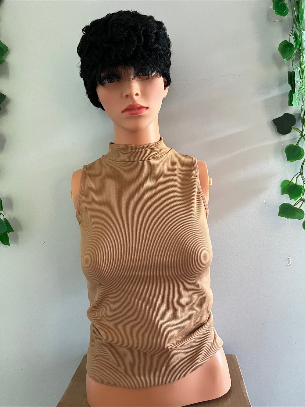 Soho Ribbed Mock Neck Tank Top - Camel Brown